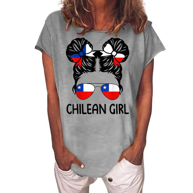 Chilean Girl Messy Hair Chile Pride Patriotic Womens Kids Women's Loosen T-Shirt
