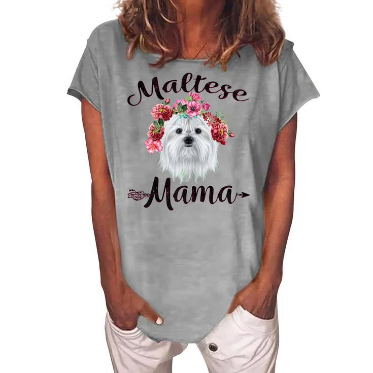 Cute Maltese Mama Flower Dog Lover Women's Loosen T-Shirt