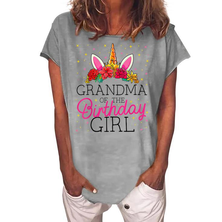 Grandma Of The Birthday Girl Grandmother Unicorn Birthday Women's Loosen T-Shirt