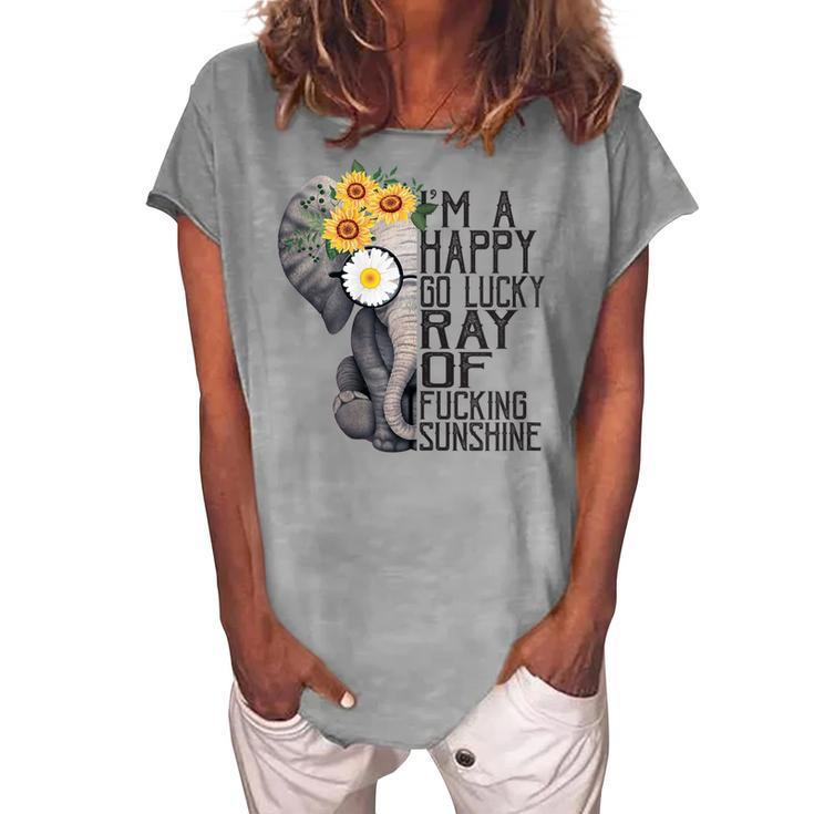 Im A Happy Go Lucky Ray Of Fucking Sunshine Hippie Elephant Women's Loosen T-Shirt
