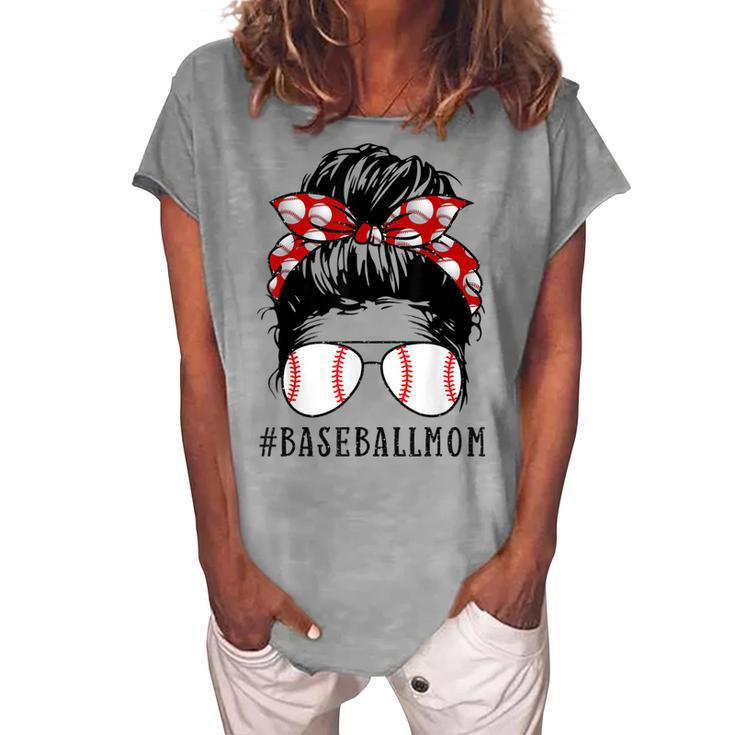 Mom Life Softball Baseball Mom Messy Bun Womens Women's Loosen T-Shirt
