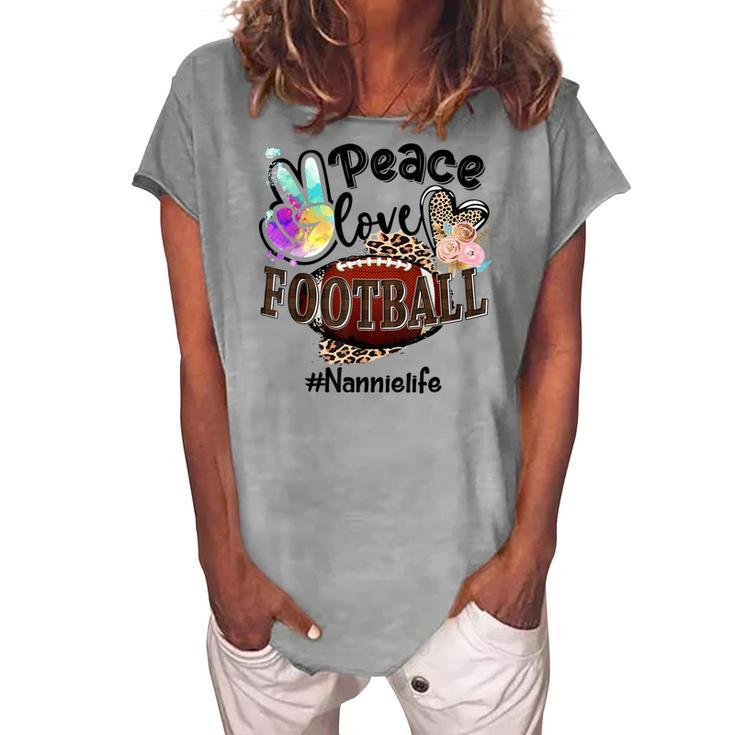 Peace Love Football Nannie Life Mom Grandma Leopard Women's Loosen T-Shirt