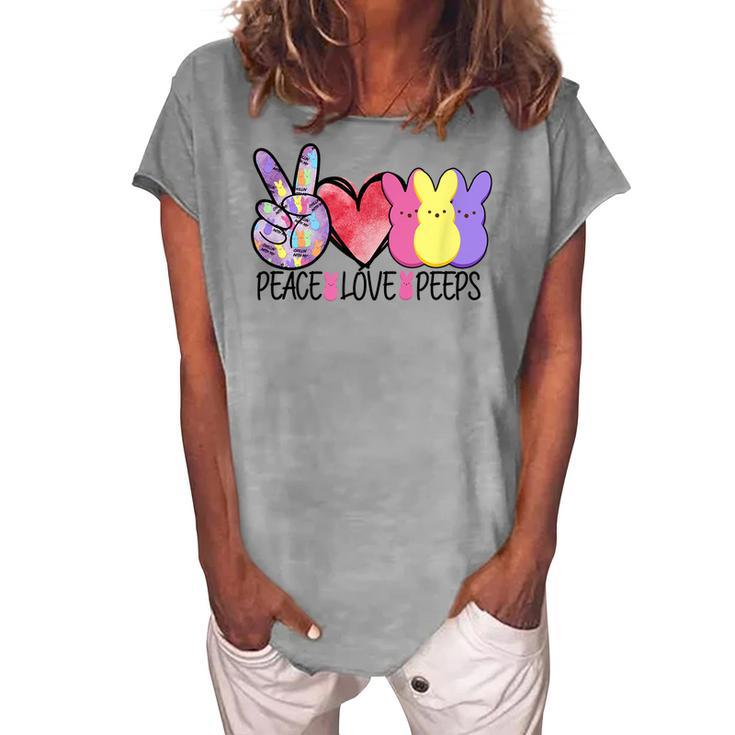 Peace Love Peeps Easter Bunny Womens Kids Teacher Women's Loosen T-Shirt