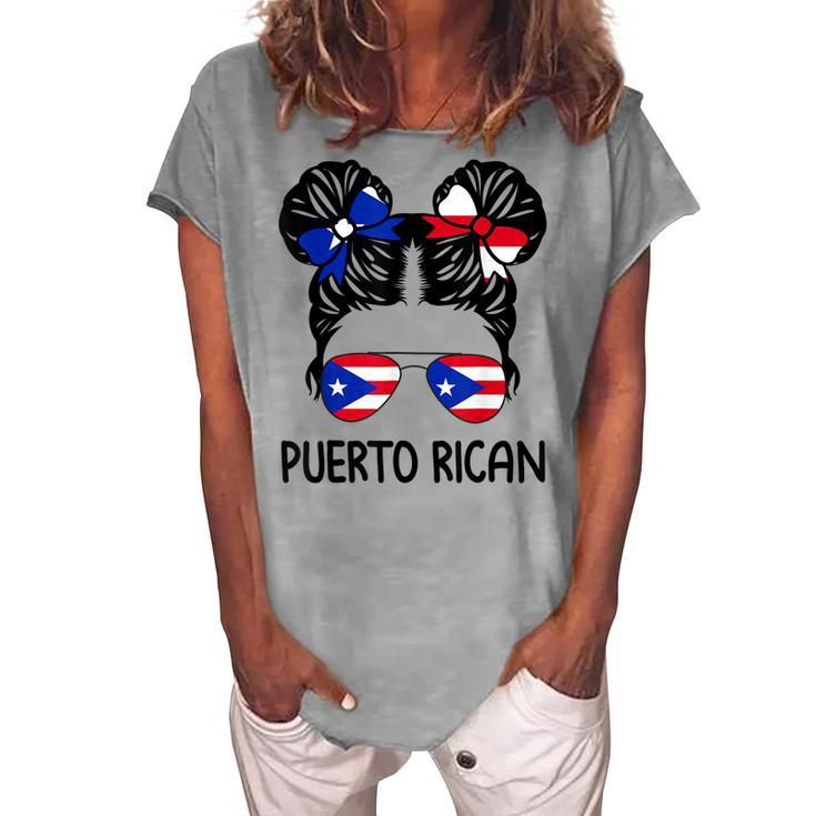 Puerto Rican Girl Messy Hair Puerto Rico Pride Womens Kids Women's Loosen T-Shirt