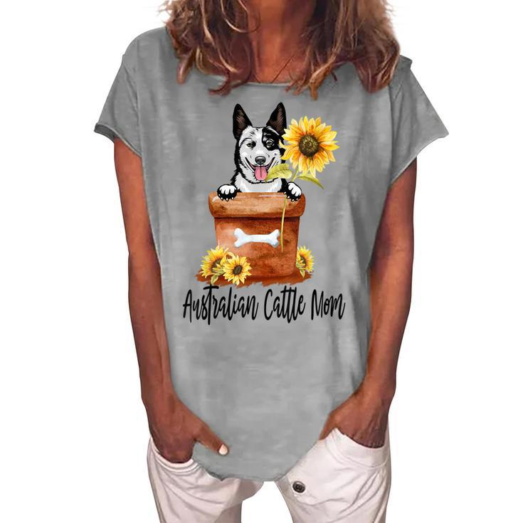 Sunflower Australian Cattle Mom Dog Lover Women's Loosen T-Shirt