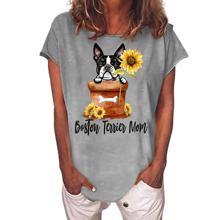 Sunflower Boston Terrier Mom Dog Lover Women's Loosen T-Shirt