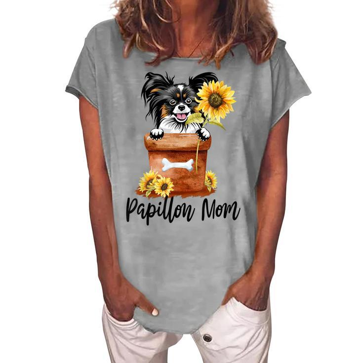 Sunflower Papillon Mom Dog Lover Women's Loosen T-Shirt