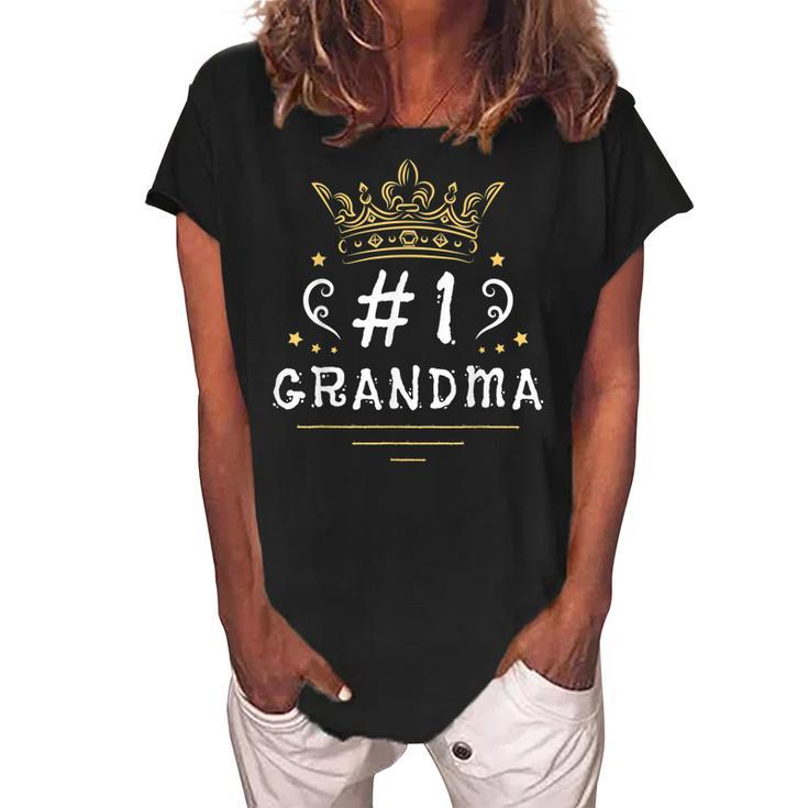1 Grandma Grandmother Grandmom Granny Grandparent Women's Loosen Crew Neck Short Sleeve T-Shirt