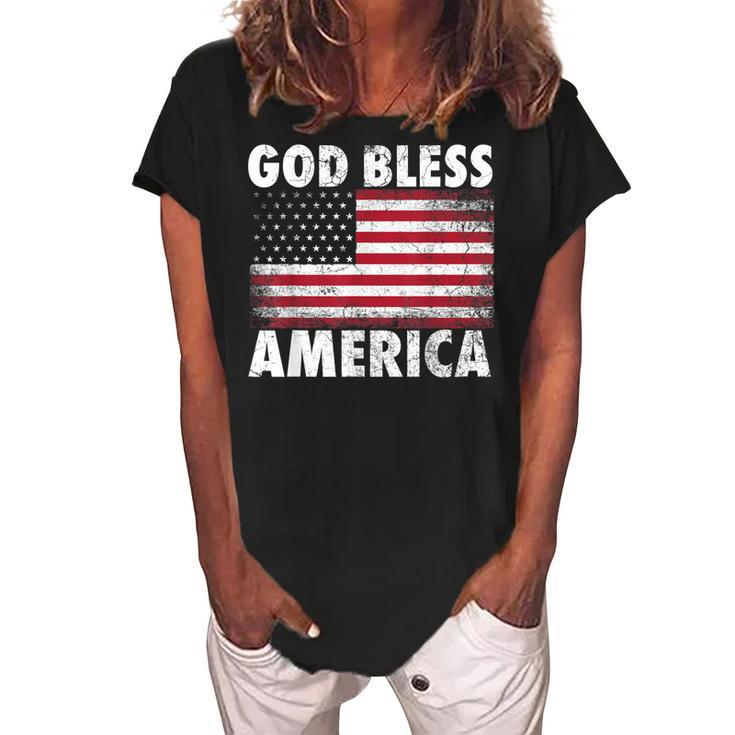 4Th Of July Gift For Grandpa Grandma America Flag God Bless Women's Loosen Crew Neck Short Sleeve T-Shirt