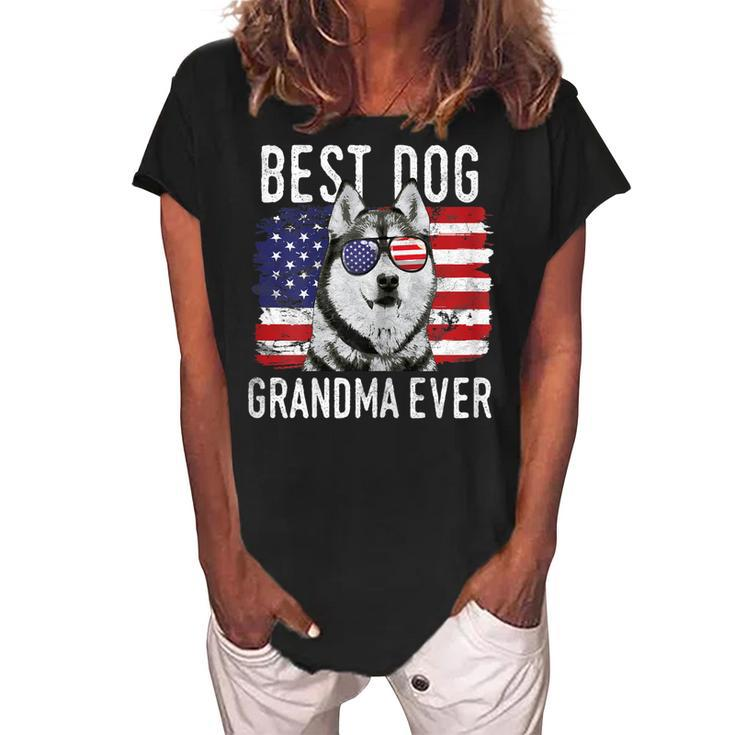 American Flag Best Dog Grandma Ever Siberian Husky Usa Gift For Womens Women's Loosen Crew Neck Short Sleeve T-Shirt