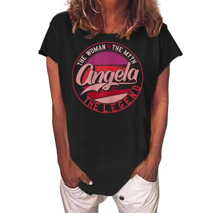 Angela The Woman The Myth The Legend Gift For Womens Women's Loosen Crew Neck Short Sleeve T-Shirt