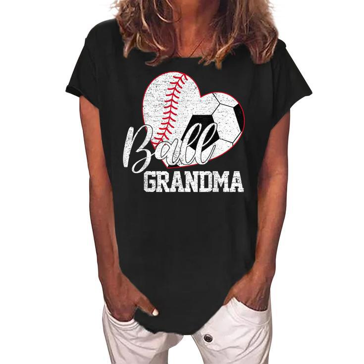 Ball Grandma Both Of Soccer Baseball Gifts Women Mothers Day Women's Loosen Crew Neck Short Sleeve T-Shirt