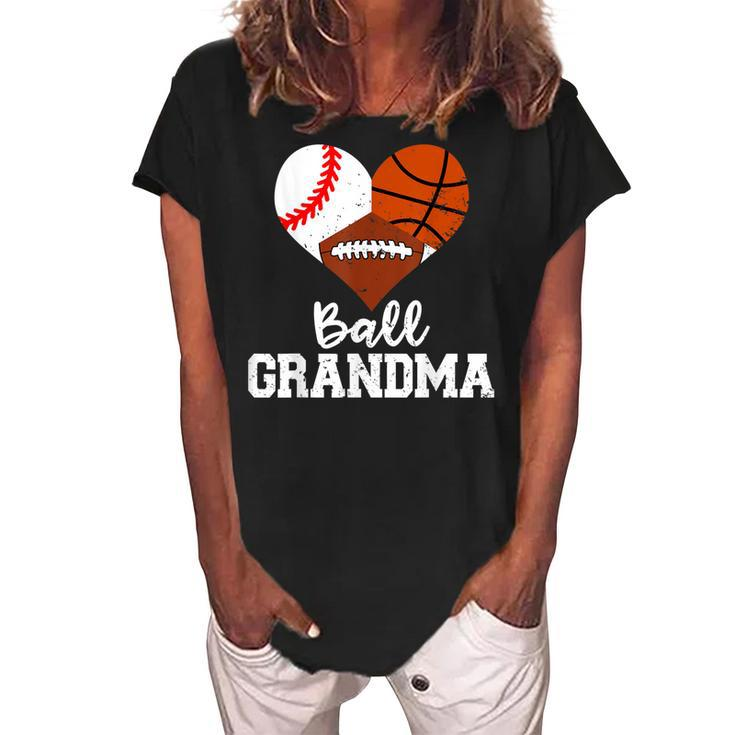 Ball Grandma Funny Baseball Basketball Football Women's Loosen Crew Neck Short Sleeve T-Shirt