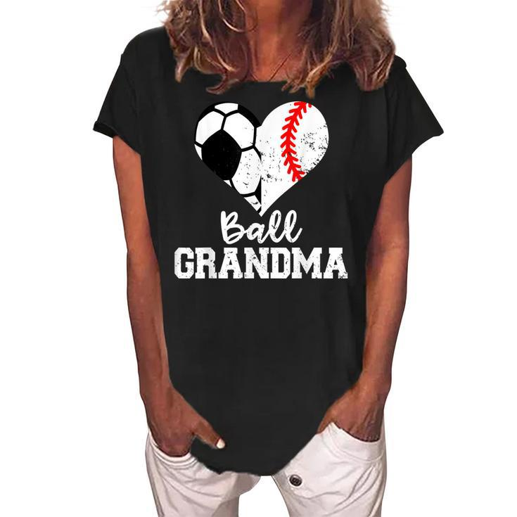 Ball Grandma Funny Soccer Baseball Grandma Women's Loosen Crew Neck Short Sleeve T-Shirt