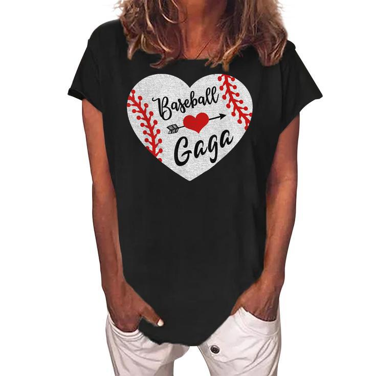 Baseball Softball Ball Heart Gaga Grandma Mothers Day Gift Women's Loosen Crew Neck Short Sleeve T-Shirt