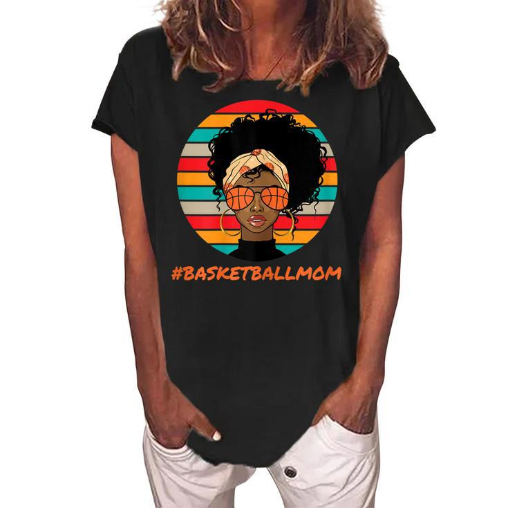 Basketball Mom Black Women African American Afro Gift For Womens Women's Loosen Crew Neck Short Sleeve T-Shirt