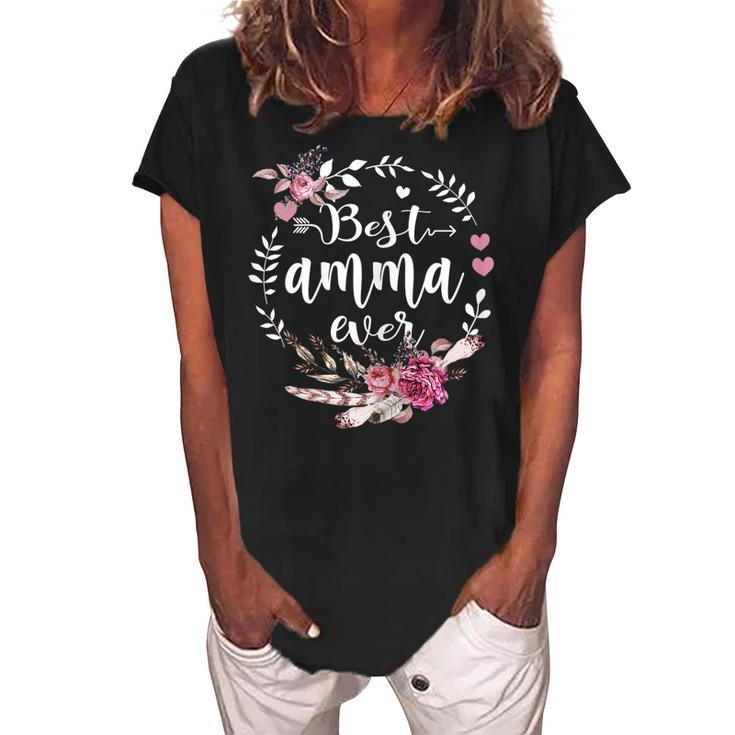 Best Amma Ever  Thanksgiving Floral Funny Gifts Gift For Womens Women's Loosen Crew Neck Short Sleeve T-Shirt