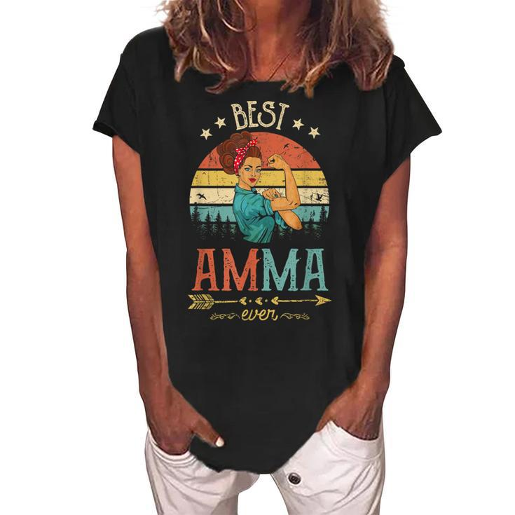 Best Amma Ever Women Rosie Vintage Retro Decor Grandma Women's Loosen Crew Neck Short Sleeve T-Shirt