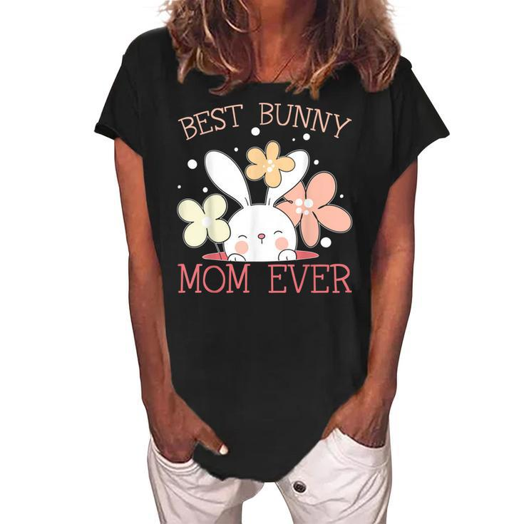 Best Bunny Mom Ever Rabbit Lover Mothers Day Mommy Women's Loosen Crew Neck Short Sleeve T-Shirt