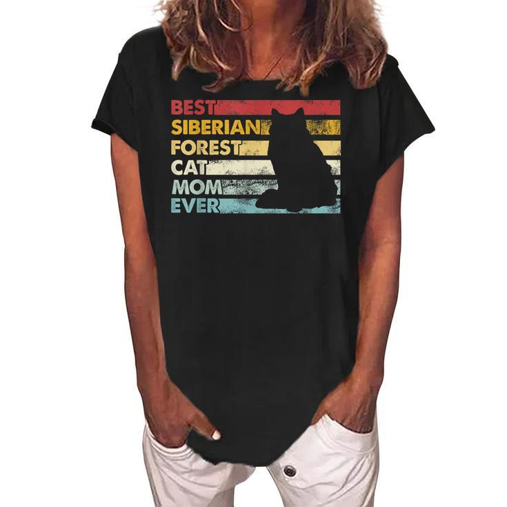 Best Cat Mom Ever Mother Siberian Forest Cat Women's Loosen Crew Neck Short Sleeve T-Shirt
