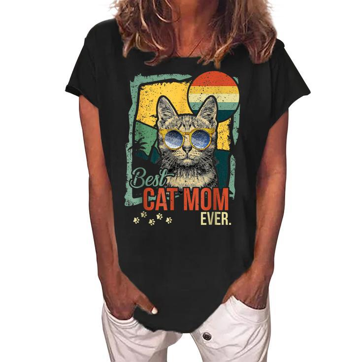 Best Cat Mom Ever Vintage Cat Mommy Mother Gifts Women's Loosen Crew Neck Short Sleeve T-Shirt