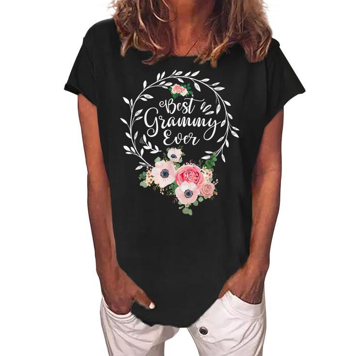 Best Grammy Ever  Women Flower Decor Grandma Women's Loosen Crew Neck Short Sleeve T-Shirt