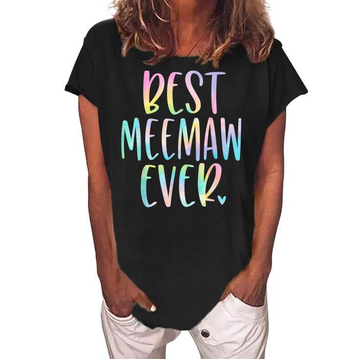 Best Meemaw Ever Gifts Grandma Mothers Day Tie Dye Women's Loosen Crew Neck Short Sleeve T-Shirt