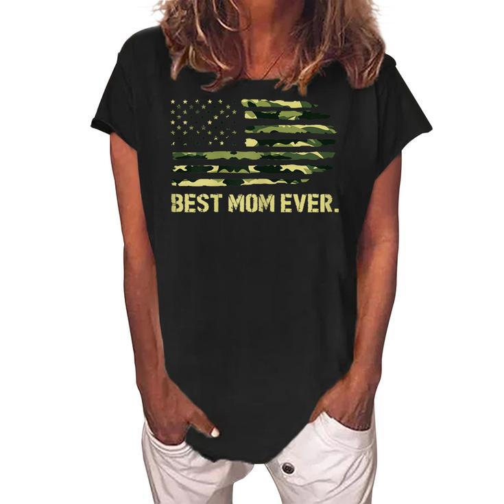 Best Mom Ever Camo American Flag Gift For Womens Women's Loosen Crew Neck Short Sleeve T-Shirt