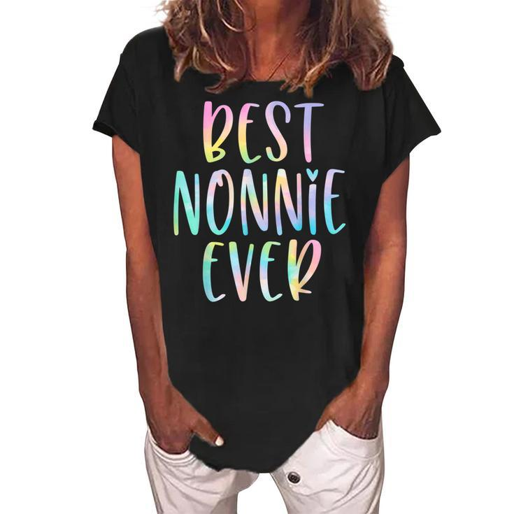 Best Nonnie Ever Gifts Grandma Mothers Day Tie Dye Women's Loosen Crew Neck Short Sleeve T-Shirt