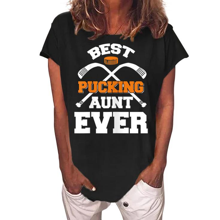 Best Pucking Aunt Ever Hockey Sports Lover Gift For Womens Women's Loosen Crew Neck Short Sleeve T-Shirt
