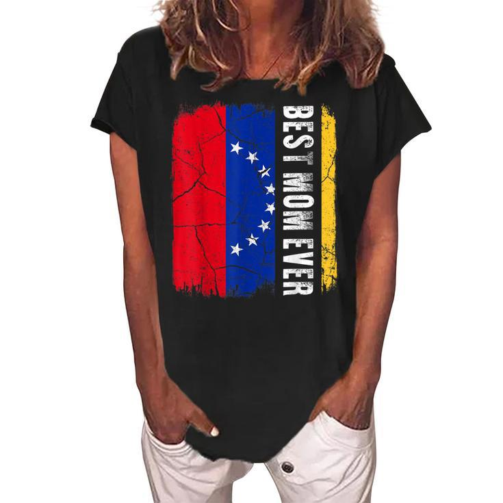 Best Venezuelan Mom Ever Venezuela Flag Mothers Day Gift Women's Loosen Crew Neck Short Sleeve T-Shirt