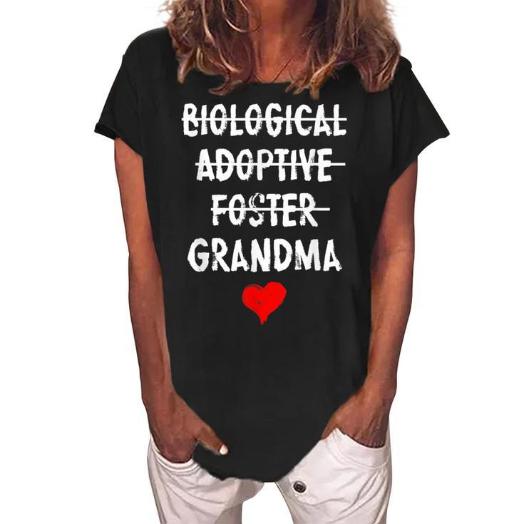 Biological Adoptive Foster Grandma National Adoption Month Women's Loosen Crew Neck Short Sleeve T-Shirt
