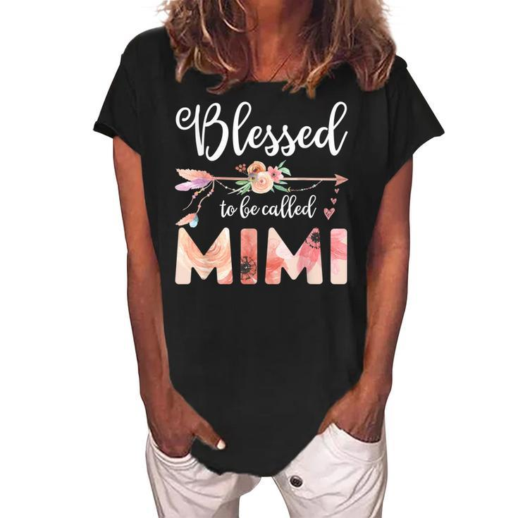 Blessed Mimi Floral Grandma Mothers Day Gift Gift For Womens Women's Loosen Crew Neck Short Sleeve T-Shirt