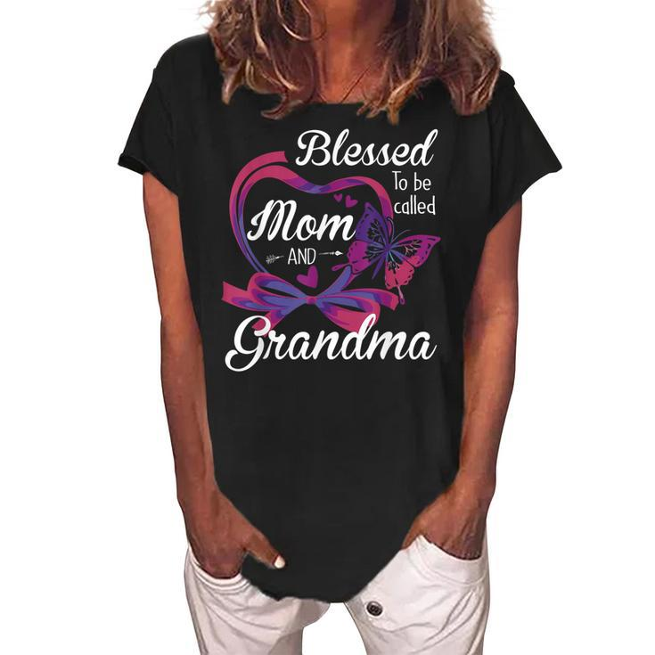 Blessed To Be Called Mom And Grandma Funny Butterfly Women's Loosen Crew Neck Short Sleeve T-Shirt