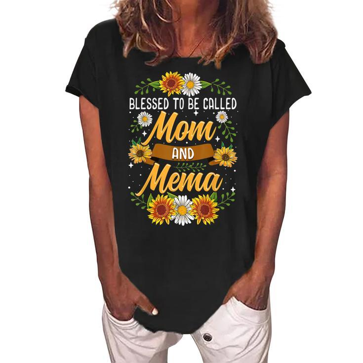 Blessed To Be Called Mom And Mema  Cute Sunflower Women's Loosen Crew Neck Short Sleeve T-Shirt