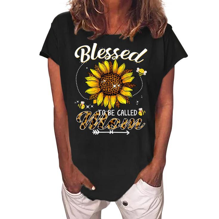Blessed To Be Called Mom Funny Leopard Sunflower And Bee Women's Loosen Crew Neck Short Sleeve T-Shirt