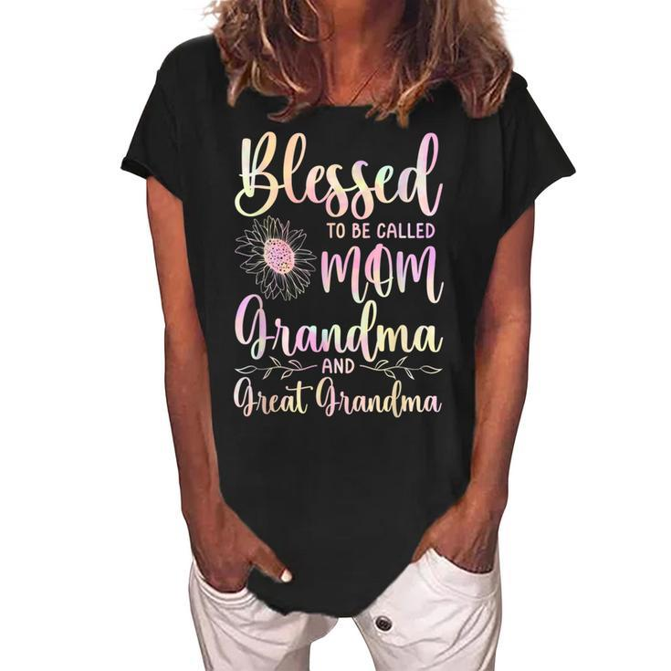 Blessed To Be Called Mom Grandma And Great Grandma Flower Women's Loosen Crew Neck Short Sleeve T-Shirt