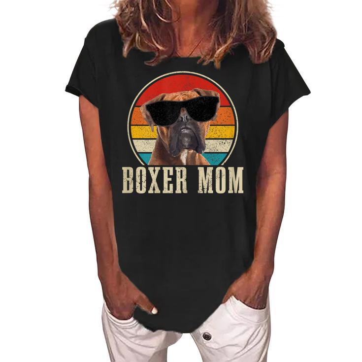 Boxer Mom Vintage Funny Boxer Dog Owner Gift For Womens Women's Loosen Crew Neck Short Sleeve T-Shirt