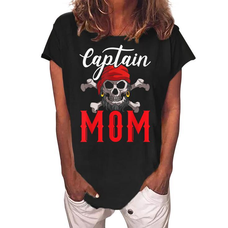 Captain Mom Best Mommy Ever Mama Pirate Lover Women's Loosen Crew Neck Short Sleeve T-Shirt