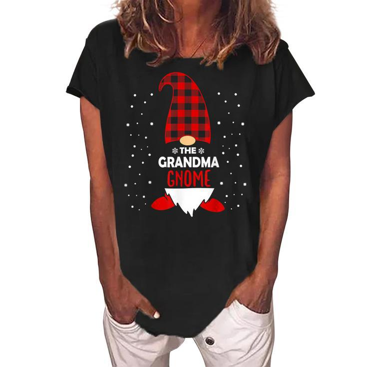 Christmas Grandma Gnome Red Plaid Funny Xmas Gnomes Pajama Women's Loosen Crew Neck Short Sleeve T-Shirt
