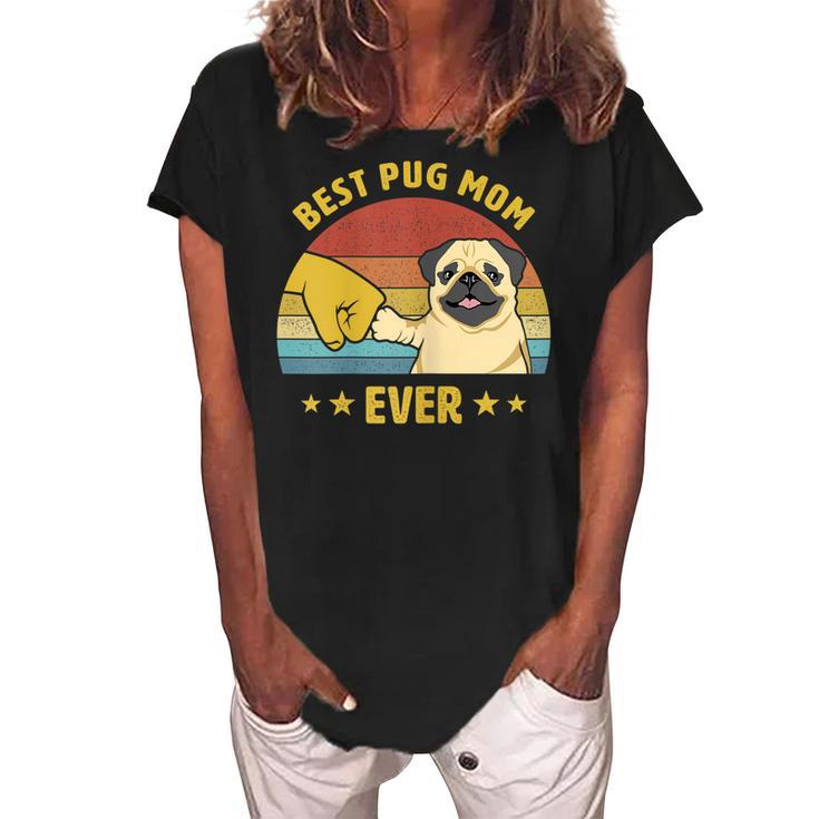 Cute Best Pug Mom Ever Proud Vintage Puppy Lover Pug Retro Gift For Womens Women's Loosen Crew Neck Short Sleeve T-Shirt
