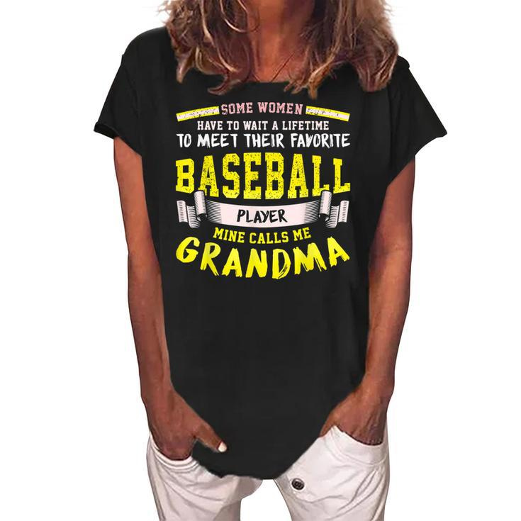Favorite Baseball Player Calls Me Grandma Gift Women's Loosen Crew Neck Short Sleeve T-Shirt