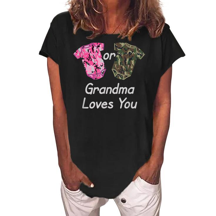 Gender Reveal Grandma Pink Or Green Camouflage Women's Loosen Crew Neck Short Sleeve T-Shirt