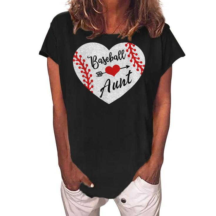 Girls Baseball Aunt Heart Softball Gift For Womens Women's Loosen Crew Neck Short Sleeve T-Shirt