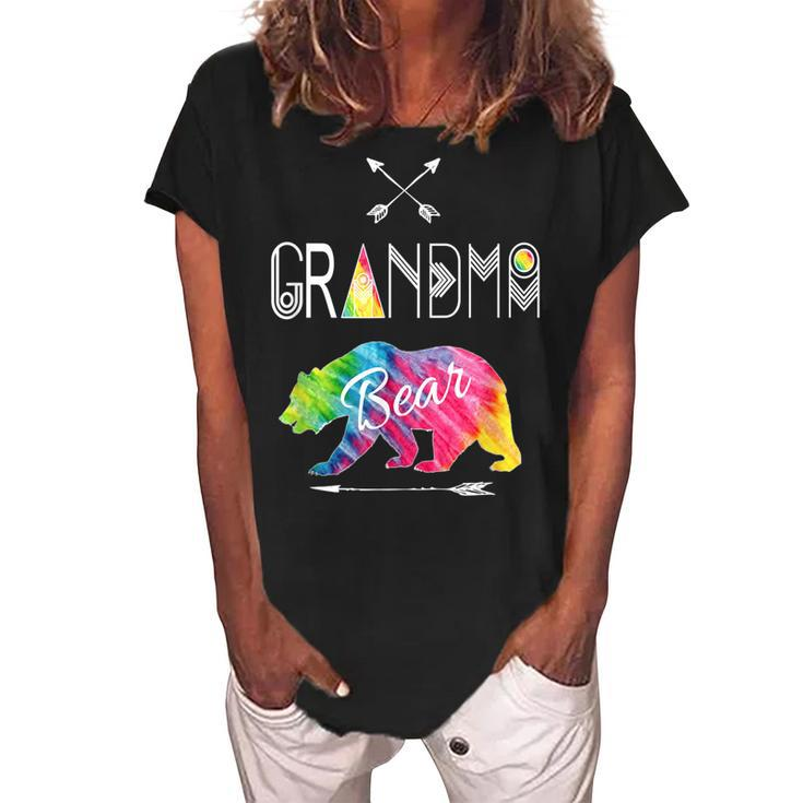 Grandma Bear Tie Dye Matching Family Vacation & Camping Women's Loosen Crew Neck Short Sleeve T-Shirt