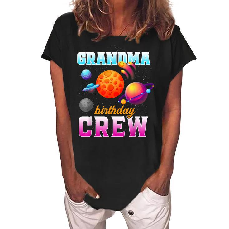 Grandma Birthday Crew Outer Space Planets Family Bday Party Women's Loosen Crew Neck Short Sleeve T-Shirt