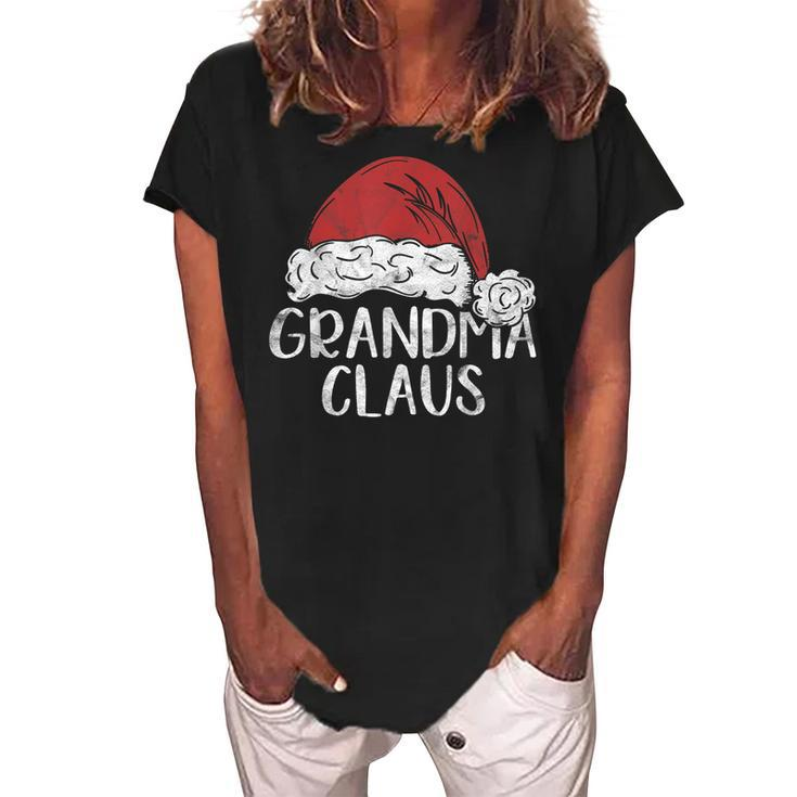 Grandma Claus Christmas Costume Gift Santa Matching Family Women's Loosen Crew Neck Short Sleeve T-Shirt