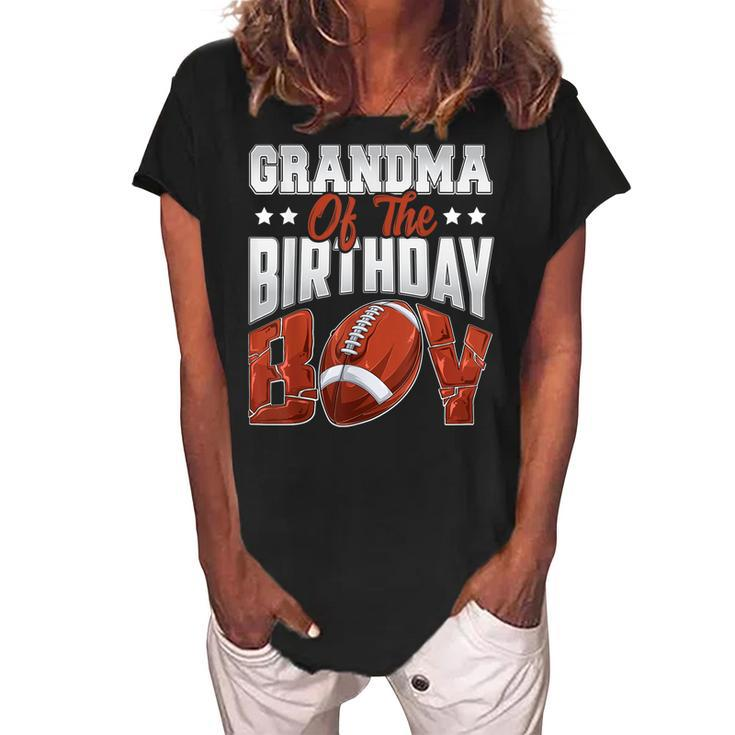 Grandma Football Birthday Boy Family Baller Bday Party Women's Loosen Crew Neck Short Sleeve T-Shirt