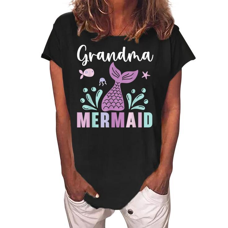 Grandma Mermaid Lover Grandmother Granny Grandparents Day Women's Loosen Crew Neck Short Sleeve T-Shirt