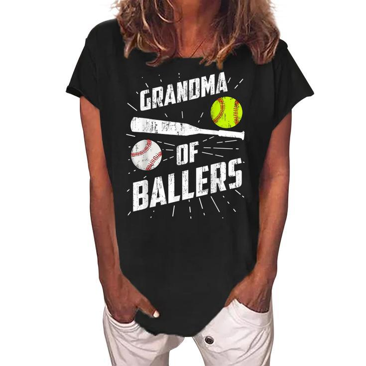 Grandma Of Ballers Funny Baseball Softball Mothers Day Gift Women's Loosen Crew Neck Short Sleeve T-Shirt